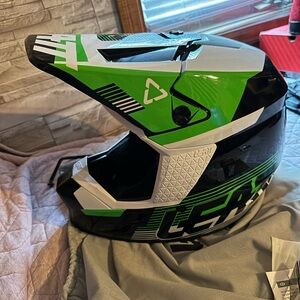 Youth Green & White Full-Face Motocross Helmet